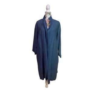 Eskandar 42" Long Linen Duster Blue 100% Linen size 1 Neiman Pockets Coat